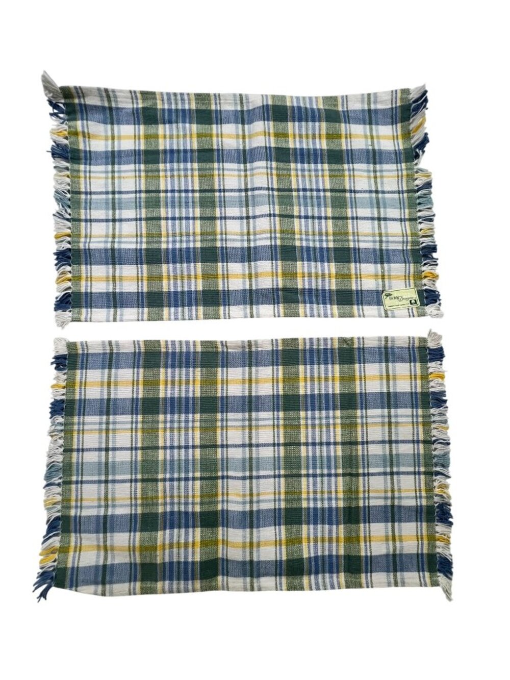 Park Designs Plaid Cotton Placemats Set of 2 Blue Green Yellow Fringe Country